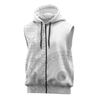Niue White Sunday Sleeveless Zip Hoodie Half Hiapo Pattern Vibes LT14 White - Polynesian Pride