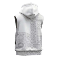 Niue White Sunday Sleeveless Zip Hoodie Half Hiapo Pattern Vibes LT14 - Polynesian Pride