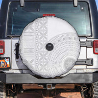 Niue White Sunday Spare Tire Cover Half Hiapo Pattern Vibes - Polynesian Pride