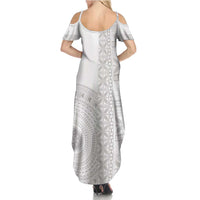 Niue White Sunday Summer Maxi Dress Half Hiapo Pattern Vibes - Polynesian Pride