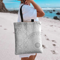 Niue White Sunday Tote Bag Half Hiapo Pattern Vibes - Polynesian Pride
