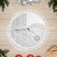Niue White Sunday Tree Skirt Half Hiapo Pattern Vibes LT14 Fringed White - Polynesian Pride