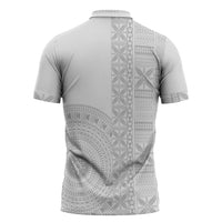 Niue White Sunday Zipper Polo Shirt Half Hiapo Pattern Vibes - Polynesian Pride