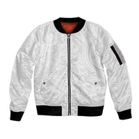 Tapu Fanau Ia Niue Sleeve Zip Bomber Jacket Happy White Sunday Unique Hiapo - Polynesian Pride