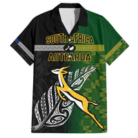Personalised New Zealand and South Africa Rugby Family Matching Short Sleeve Bodycon Dress and Hawaiian Shirt 2023 World Cup Final All Black Springboks Together LT14 Dad's Shirt - Short Sleeve Black - Polynesian Pride