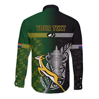 Personalised New Zealand and South Africa Rugby Long Sleeve Button Shirt 2023 World Cup Final All Black Springboks Together LT14 - Polynesian Pride