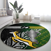 New Zealand and South Africa Rugby Round Carpet 2023 World Cup Final All Black Springboks Together LT14 - Polynesian Pride
