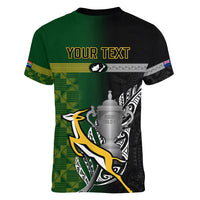 Personalised New Zealand and South Africa Rugby Women V Neck T Shirt 2023 World Cup Final All Black Springboks Together LT14 - Polynesian Pride