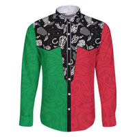 Vanuatu Cowboy Family Matching Puletasi and Hawaiian Shirt Cowboy Symbols Split Stylized LT14 Dad's Shirt - Long Sleeve Green - Polynesian Pride