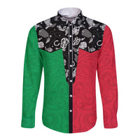 Vanuatu Cowboy Long Sleeve Button Shirt Cowboy Symbols Split Stylized LT14 Unisex Green - Polynesian Pride