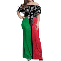 Vanuatu Cowboy Off Shoulder Maxi Dress Cowboy Symbols Split Stylized LT14 Women Green - Polynesian Pride