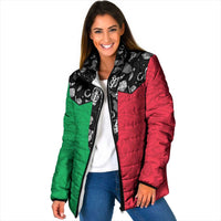 Vanuatu Cowboy Padded Jacket Cowboy Symbols Split Stylized LT14 Women Green - Polynesian Pride