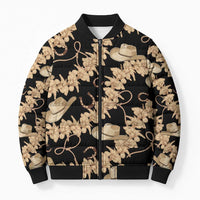 Vanuatu Cowboy Bomber Puffer Jacket Seamless Straw Hats Hibiscus LT14 Unisex Black - Polynesian Pride