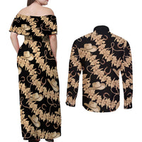 Vanuatu Cowboy Couples Matching Off Shoulder Maxi Dress and Long Sleeve Button Shirt Seamless Straw Hats Hibiscus LT14 - Polynesian Pride
