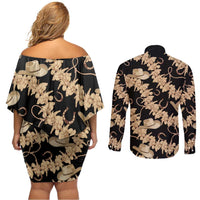 Vanuatu Cowboy Couples Matching Off Shoulder Short Dress and Long Sleeve Button Shirt Seamless Straw Hats Hibiscus LT14 - Polynesian Pride