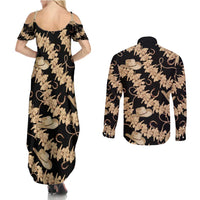 Vanuatu Cowboy Couples Matching Summer Maxi Dress and Long Sleeve Button Shirt Seamless Straw Hats Hibiscus LT14 - Polynesian Pride