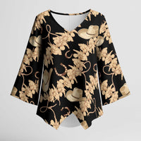 Vanuatu Cowboy Kimono Sleeve Blouse Seamless Straw Hats Hibiscus LT14 Female Black - Polynesian Pride