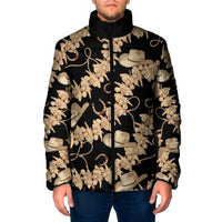 Vanuatu Cowboy Padded Jacket Seamless Straw Hats Hibiscus LT14 Men Black - Polynesian Pride