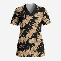 Vanuatu Cowboy Scrub Top Seamless Straw Hats Hibiscus LT14 Adult Black - Polynesian Pride