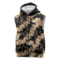 Vanuatu Cowboy Sleeveless Zip Hoodie Seamless Straw Hats Hibiscus LT14 Black - Polynesian Pride