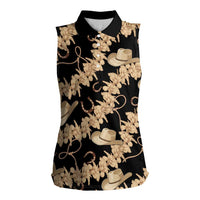 Vanuatu Cowboy Women Sleeveless Polo Shirt Seamless Straw Hats Hibiscus LT14 Female Black - Polynesian Pride