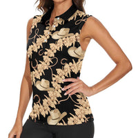 Vanuatu Cowboy Women Sleeveless Polo Shirt Seamless Straw Hats Hibiscus LT14 - Polynesian Pride