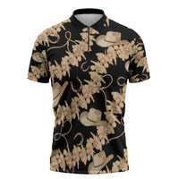 Vanuatu Cowboy Zipper Polo Shirt Seamless Straw Hats Hibiscus LT14 Black - Polynesian Pride