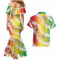 Vanuatu Cowboy Couples Matching Mermaid Dress and Hawaiian Shirt Straw Hats Hibiscus With Sand Drawing - Polynesian Pride