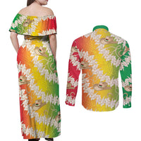 Vanuatu Cowboy Couples Matching Off Shoulder Maxi Dress and Long Sleeve Button Shirt Straw Hats Hibiscus With Sand Drawing LT14 - Polynesian Pride
