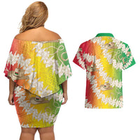 Vanuatu Cowboy Couples Matching Off Shoulder Short Dress and Hawaiian Shirt Straw Hats Hibiscus With Sand Drawing - Polynesian Pride
