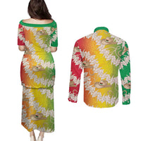 Vanuatu Cowboy Couples Matching Puletasi and Long Sleeve Button Shirt Straw Hats Hibiscus With Sand Drawing LT14 - Polynesian Pride
