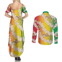 Vanuatu Cowboy Couples Matching Summer Maxi Dress and Long Sleeve Button Shirt Straw Hats Hibiscus With Sand Drawing LT14 - Polynesian Pride