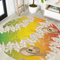 Vanuatu Cowboy Round Carpet Straw Hats Hibiscus With Sand Drawing - Polynesian Pride