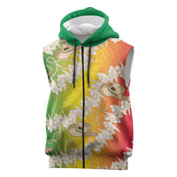 Vanuatu Cowboy Sleeveless Zip Hoodie Straw Hats Hibiscus With Sand Drawing LT14 Reggae - Polynesian Pride