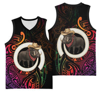 Vanuatu Boar Cowboy Basketball Jersey Tusk Gradient Polynesian Pattern LT14 - Polynesian Pride