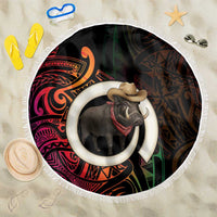 Vanuatu Boar Cowboy Beach Blanket Tusk Gradient Polynesian Pattern LT14 One Size 150cm Black - Polynesian Pride