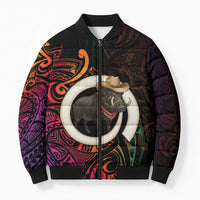 Vanuatu Boar Cowboy Bomber Puffer Jacket Tusk Gradient Polynesian Pattern LT14 Unisex Black - Polynesian Pride