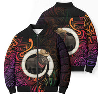 Vanuatu Boar Cowboy Bomber Puffer Jacket Tusk Gradient Polynesian Pattern LT14 - Polynesian Pride