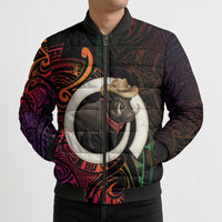 Vanuatu Boar Cowboy Bomber Puffer Jacket Tusk Gradient Polynesian Pattern LT14 - Polynesian Pride