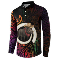 Vanuatu Boar Cowboy Button Sweatshirt Tusk Gradient Polynesian Pattern LT14 - Polynesian Pride