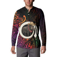 Vanuatu Boar Cowboy Button Sweatshirt Tusk Gradient Polynesian Pattern LT14 - Polynesian Pride