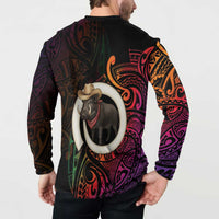 Vanuatu Boar Cowboy Button Sweatshirt Tusk Gradient Polynesian Pattern LT14 - Polynesian Pride