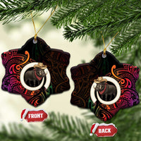 Vanuatu Boar Cowboy Ceramic Ornament Tusk Gradient Polynesian Pattern LT14 Snow Flake Black - Polynesian Pride