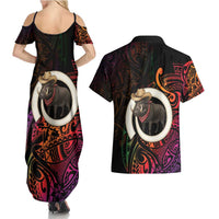 Vanuatu Boar Cowboy Couples Matching Summer Maxi Dress and Hawaiian Shirt Tusk Gradient Polynesian Pattern - Polynesian Pride