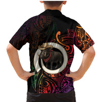 Vanuatu Boar Cowboy Family Matching Mermaid Dress and Hawaiian Shirt Tusk Gradient Polynesian Pattern - Polynesian Pride
