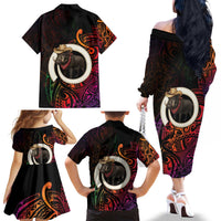 Vanuatu Boar Cowboy Family Matching Off The Shoulder Long Sleeve Dress and Hawaiian Shirt Tusk Gradient Polynesian Pattern - Polynesian Pride