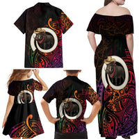 Vanuatu Boar Cowboy Family Matching Off Shoulder Maxi Dress and Hawaiian Shirt Tusk Gradient Polynesian Pattern - Polynesian Pride