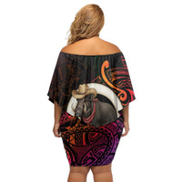 Vanuatu Boar Cowboy Family Matching Off Shoulder Short Dress and Hawaiian Shirt Tusk Gradient Polynesian Pattern - Polynesian Pride