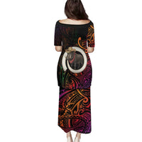 Vanuatu Boar Cowboy Family Matching Puletasi and Hawaiian Shirt Tusk Gradient Polynesian Pattern LT14 - Polynesian Pride