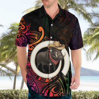 Vanuatu Boar Cowboy Hawaiian Shirt Tusk Gradient Polynesian Pattern LT14 - Polynesian Pride